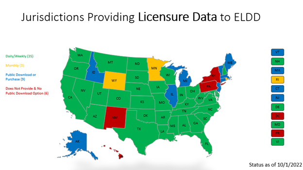 Map of Jurisdictions providing licensure data